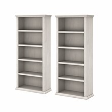 Bush Furniture Yorktown 67H 5-Shelf Bookcase with Adjustable Shelves, Linen White Oak Laminated Woo