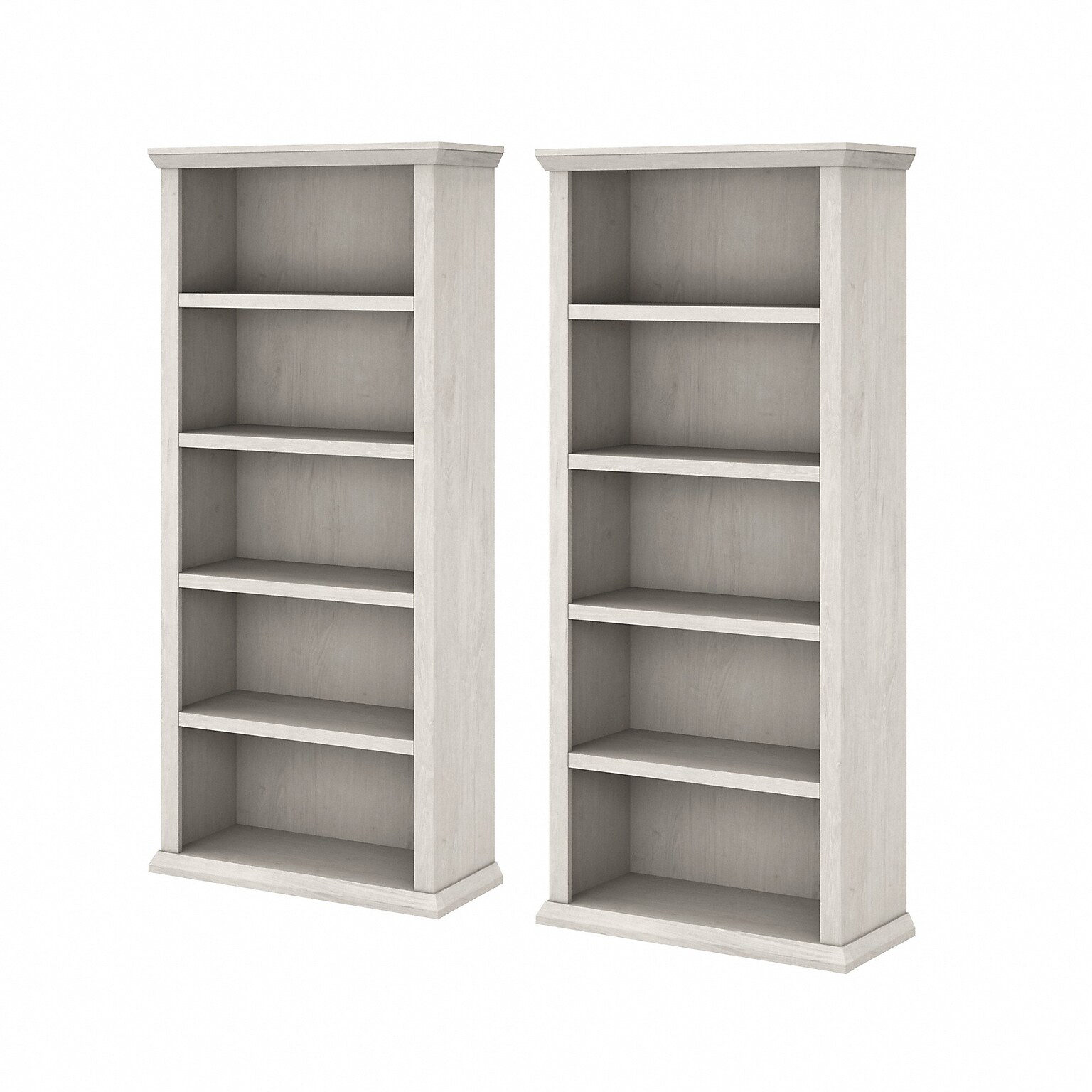 Bush Furniture Yorktown 67H 5-Shelf Bookcase with Adjustable Shelves, Linen White Oak Laminated Wood, 2/Set (YRK012LW)