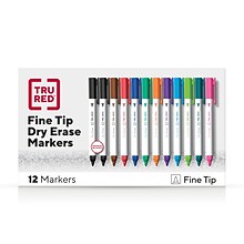 TRU RED™ Pen Dry Erase Markers, Fine Tip, Assorted, 12/Pack (TR61434-CC)