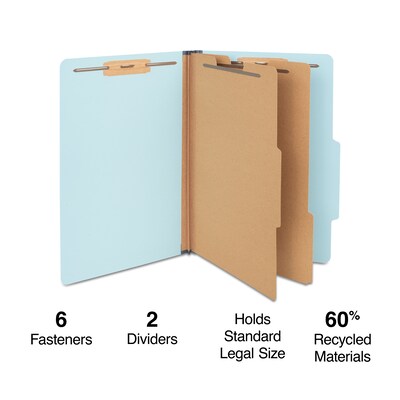 Staples Pressboard Classification Folder, 2-Dividers, 2.5 Expansion, Legal Size, Light Blue, 20/Box