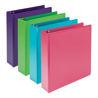 Samsill Earth's Choice Plant Based Durable View Binders 3 Round Ring, Lime, Purple, Pink, White, 4 Pack (MP48669)