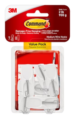 Command Medium Wire Hook Value Pack, White, 7 Hooks (17065-7ES)