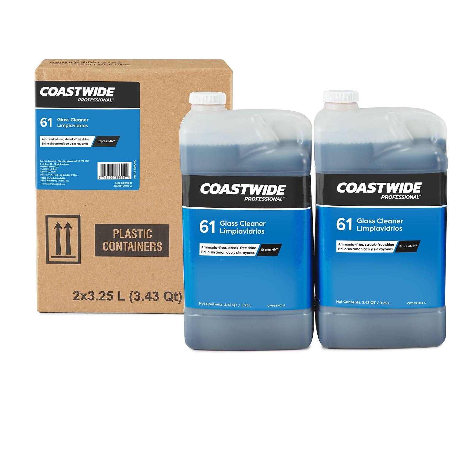 Coastwide Professional Glass Cleaner 61 Concentrate for ExpressMix, 3.25L, 2/Carton (CW6103EM-A)