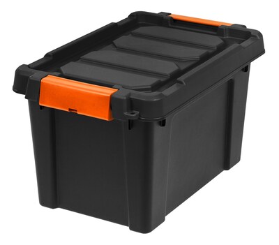Iris 22 Quart Heavy Duty Store-It-All Latching Plastic Storage Tote, Black, 4/Pack (500152)