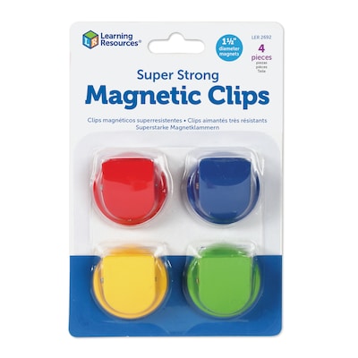 Learning Resources Super Strong Magnetic Clips  1.5 in Diameter, Assorted, Pack of 4 (LER2692)