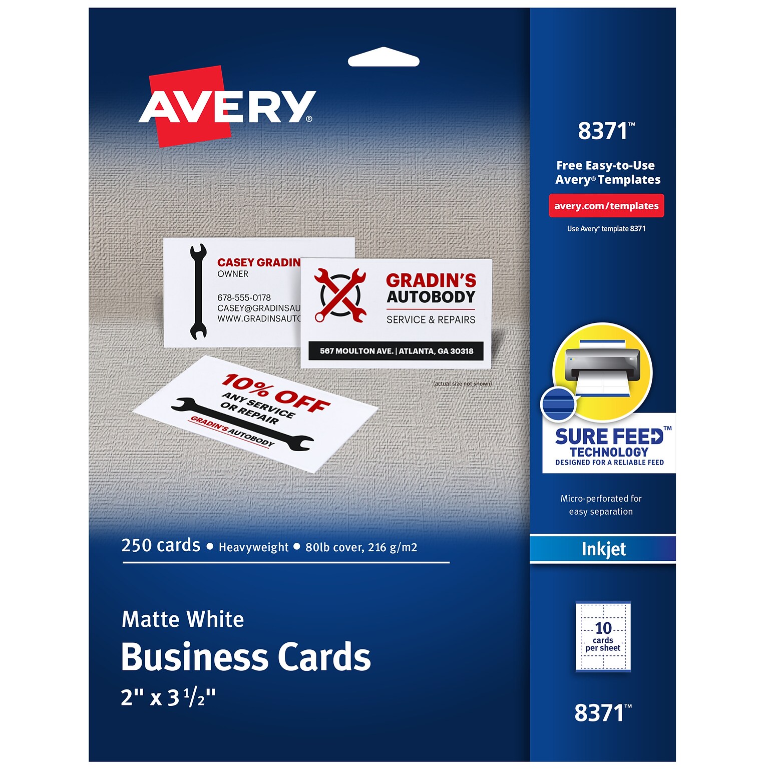 Avery Microperforated Business Cards, 2 x 3 1/2, Matte White, 250 Per Pack (8371)