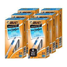 BIC Round Stic Grip Xtra Comfort Ballpoint Pen, Medium Point, Blue Ink, 24/Box, 6 Boxes/Pack (GSMG14