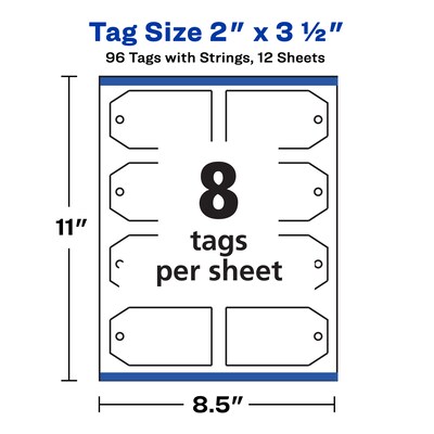 Avery Blank Price, Gift & Merchandise Printable Tag, 2" x 3-1/2", White, 8 Tags/Sheet, 12 Sheets/Pack, 96 Tags/Pack (22802)