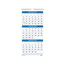 2024 House of Doolittle Large Numeral 12.25 x 26 Three-Month Wall Calendar, White/Blue (3640-24)