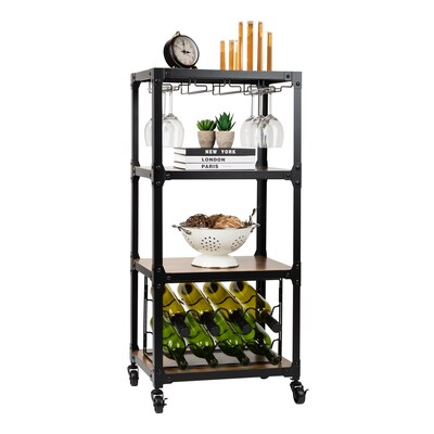 Mind Reader 4-Shelf Mobile Utility Cart Wine Rack With Wheels, Black (4WINEC-BLK)