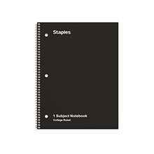Staples 1-Subject Notebook, 8 x 10.5, College Ruled, 70 Sheets, Black, 6/Pack (TR58374)