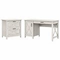 Bush Furniture Key West 54W Computer Desk with Storage and 2-Drawer Lateral File Cabinet, Linen Whi