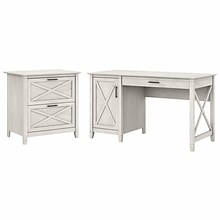 Bush Furniture Key West 54W Computer Desk with Storage and 2-Drawer Lateral File Cabinet, Linen Whi