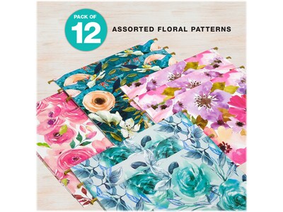 Global Printed Products Deluxe Designer Floral Heavy-Duty Hanging File Folders, Straight-Cut, Letter-Size, Assorted Colors