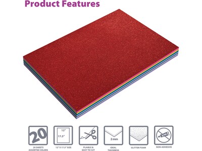 Better Office Glitter EVA Foam Sheets, Assorted Colors, 20/Pack (01151)