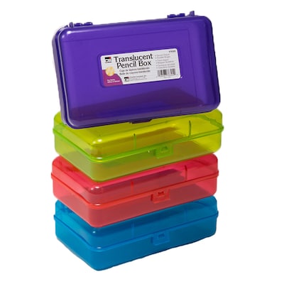 Charles Leonard Snap Translucent Pencil Boxes, Assorted Colors, 12/Pack (CHL76305BN)
