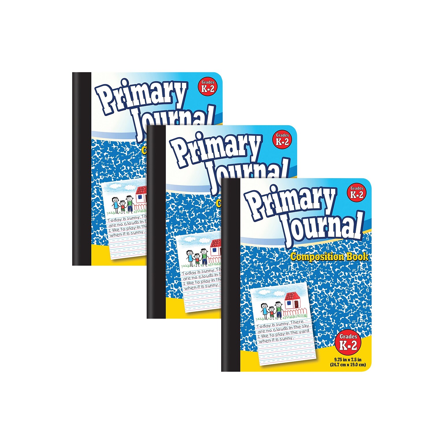 Better Office Primary Journal 1-Subject Composition Notebooks, 7.5 x 9.75, Primary, 100 Sheets, Blue, 3/Pack (25403-3PK)