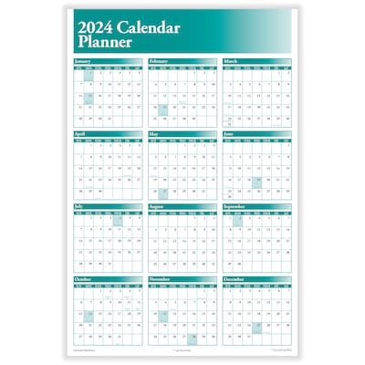 2024 ComplyRight 24" x 36" Yearly Dry Erase Wall Calendar, Reversible, Green (J0056GR)