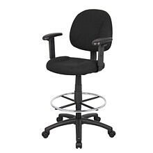 Boss® Drafting Stool w/ Adjustable Arms and Footring; Black