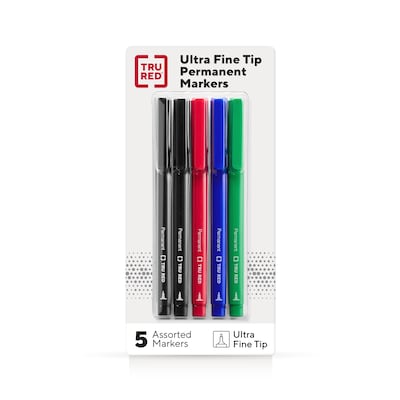 TRU RED™ Pen Permanent Markers, Ultra Fine Tip, Assorted, 5/Pack (TR54528)