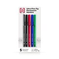 TRU RED™ Pen Permanent Markers, Ultra Fine Tip, Assorted, 5/Pack (TR54528)