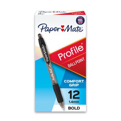 Paper Mate Profile Retractable Ballpoint Pen, Bold Point, Black Ink, Dozen (89465)