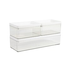 Martha Stewart Grady Plastic Stackable Storage Organizer with White Plastic Lid, Clear, 3/Set (GSBA1