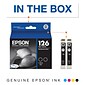 Epson T126 Black High Yield Ink Cartridge, 2/Pack (T126120-D2)