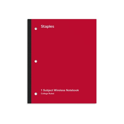 Staples Wireless 1-Subject Notebook, 8.5 x 11, College Ruled, 80 Sheets, Red (ST58379)