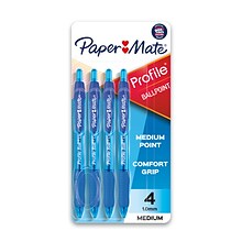 Paper Mate Ballpoint Pen, Profile Retractable Pen, Medium Point, Blue Ink, 4/Pack (2113555)