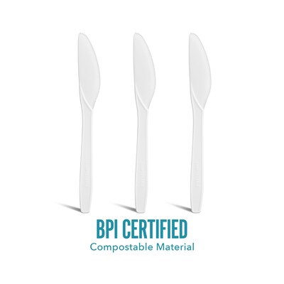 Perk™ Compostable PLA Knife, Medium-Weight, White, 1800/Carton (PK56199CT)