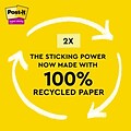 Post-it Recycled Super Sticky Notes, 3 x 5, Canary Collection, 70 Sheet/Pad, 12 Pads/Pack (655R-12