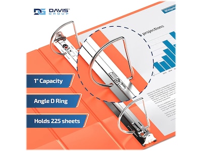 Davis Group Premium Economy 1" 3-Ring Non-View Binders, D-Ring, Orange, 6/Pack (2301-19-06)