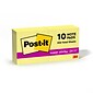Post-it Super Sticky Notes, 3" x 3", Canary Collection, 90 Sheet/Pad, 10 Pads/Pack (654-10SSCY)