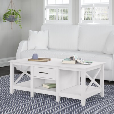 Bush Furniture Key West 47" x 24" Coffee Table with Storage, Pure White Oak (KWT148WT-03)