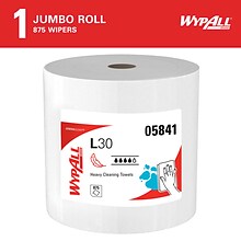 WypAll GeneralClean L30 Heavy Duty Wipers, White, 875 Sheets/Roll (05841)