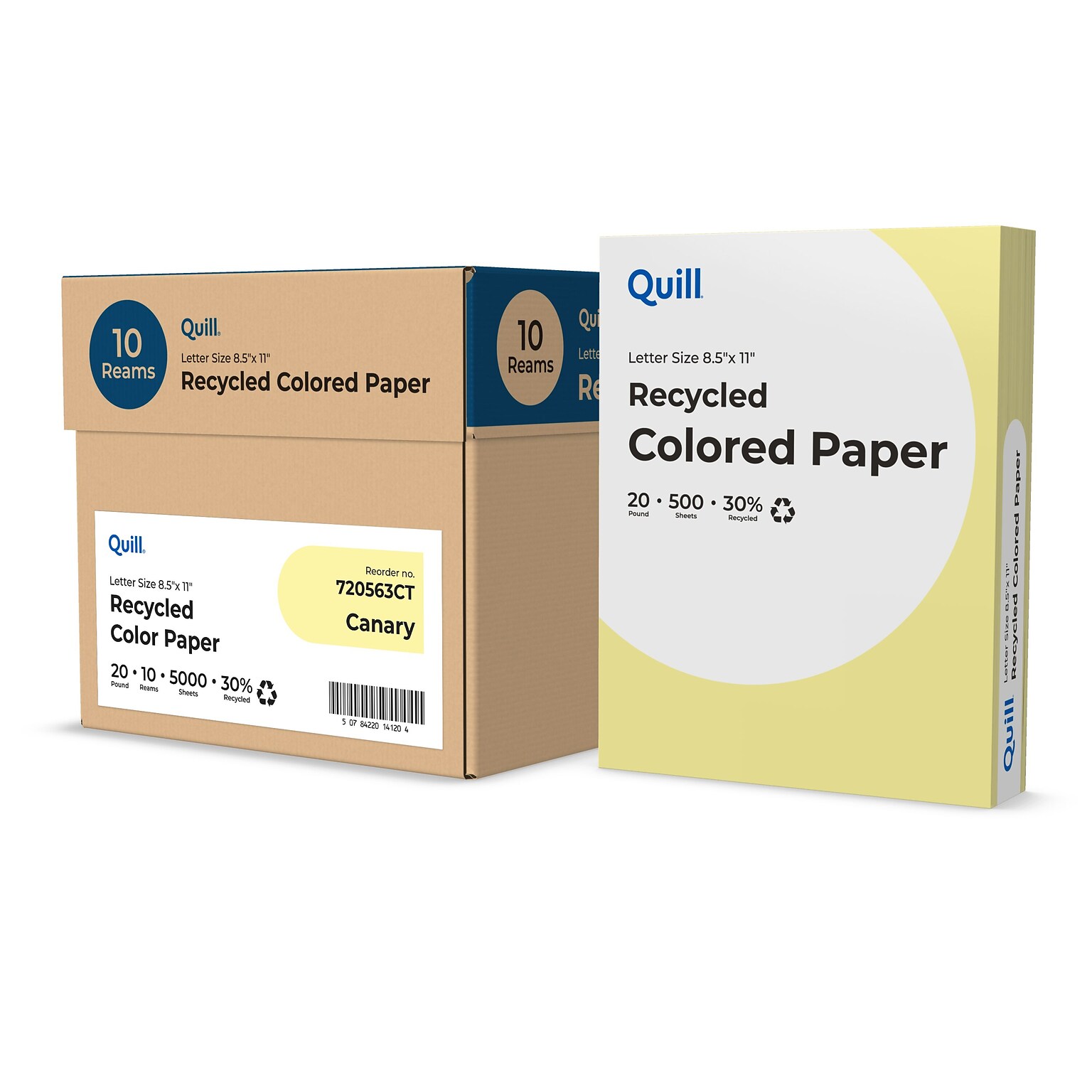 Quill Brand® 30% Recycled 8.5 x 11 Multipurpose Paper, 20 lbs., Canary Yellow, 500 Sheets/Ream, 10 Reams/Carton (720563CT)