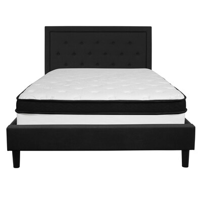 Flash Furniture Roxbury Tufted Upholstered Platform Bed in Black Fabric with Memory Foam Mattress, Queen (SLBMF23)