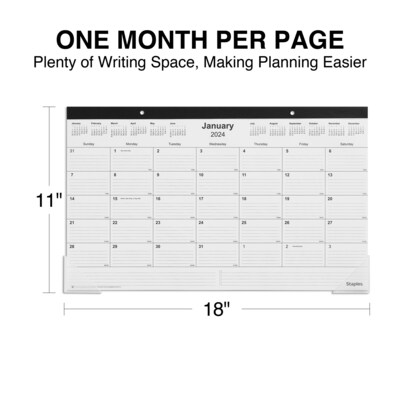 2024 Staples 18" x 11" Desk Pad Calendar, Black (ST17392-24)