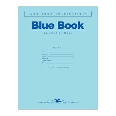 Roaring Spring Paper Products Exam Notebooks, 8.5 x 11, Wide Ruled, 8 Sheets, Blue, 500/Case (7751