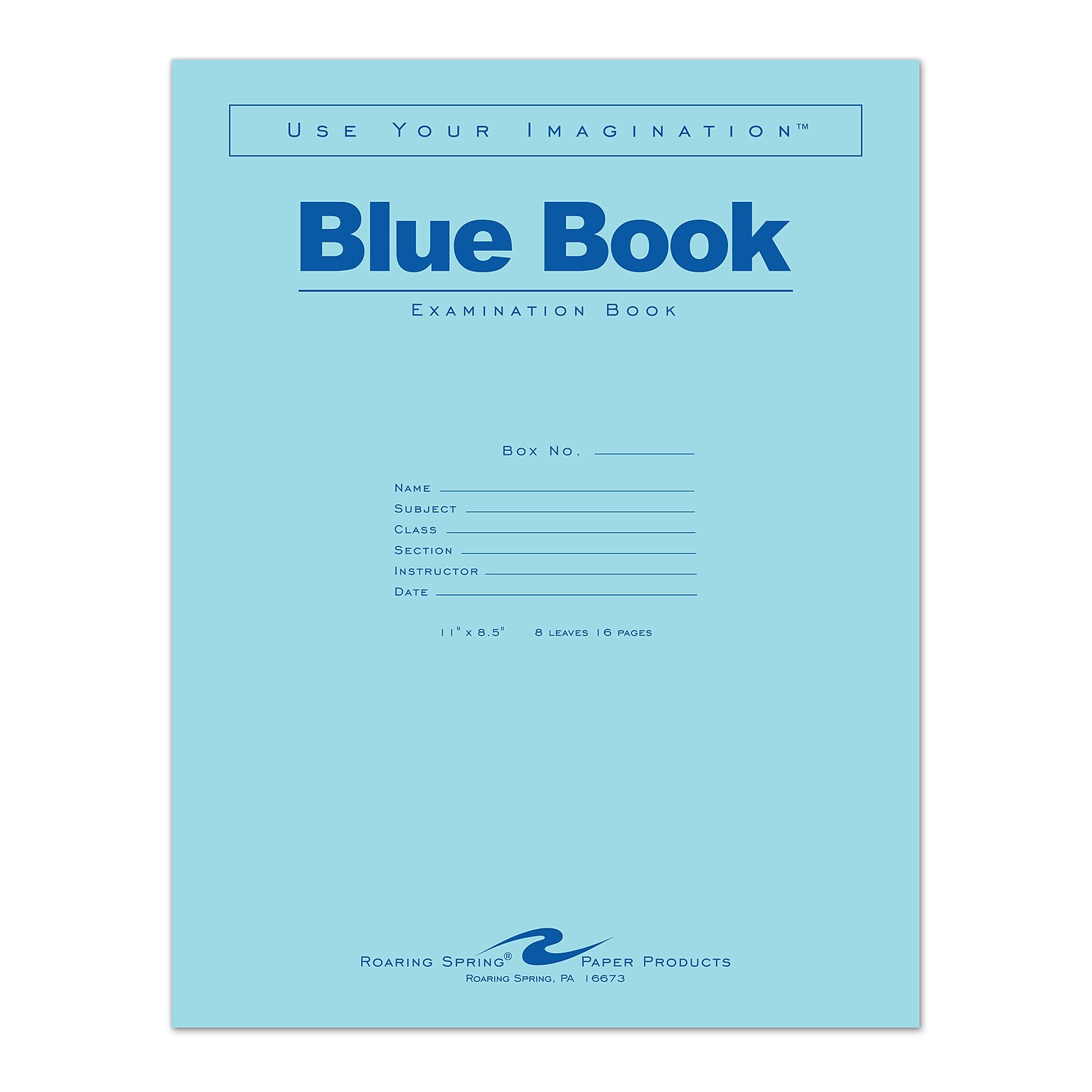 Roaring Spring Paper Products Exam Notebooks, 8.5 x 11, Wide Ruled, 8 Sheets, Blue, 500/Case (77517CS)