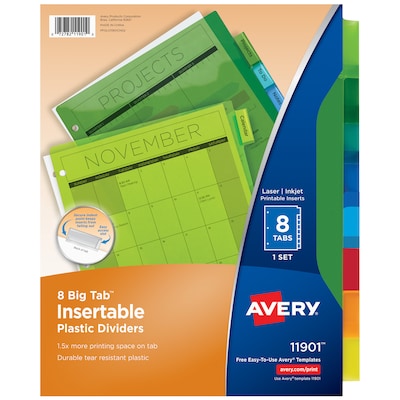 Avery Big Tab Insertable Plastic Dividers, 8 Tabs, Multicolor (11903)