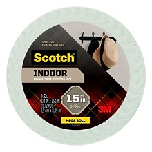 Scotch Double Sided Indoor Mounting Tape, 3/4 x 10 yds., White (110-LONG)