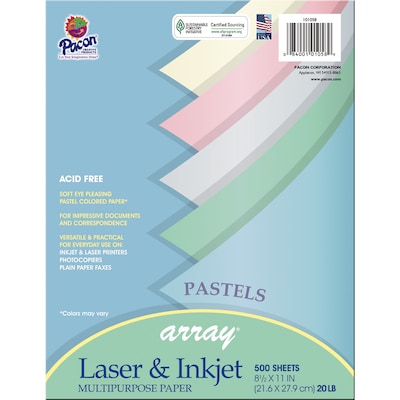 Pacon® Array® Pastels Colored Paper, 20 lbs., 8.5 x 11, Assorted Colors, 500 Sheets/Ream (PAC10105