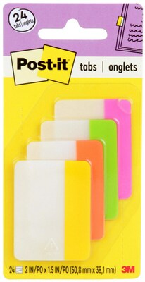 Post-it Tabs, 2" Wide, Solid, Assorted Colors, 24 Tabs/Pack (686-PLOY)