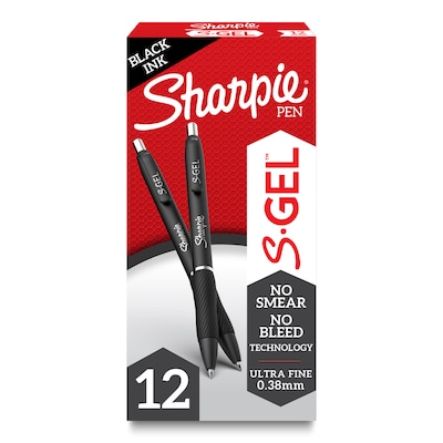 Sharpie S-Gel Retractable Gel Pens, 0.38 mm, Ultra Fine Point, Black Ink, Dozen (2140521)