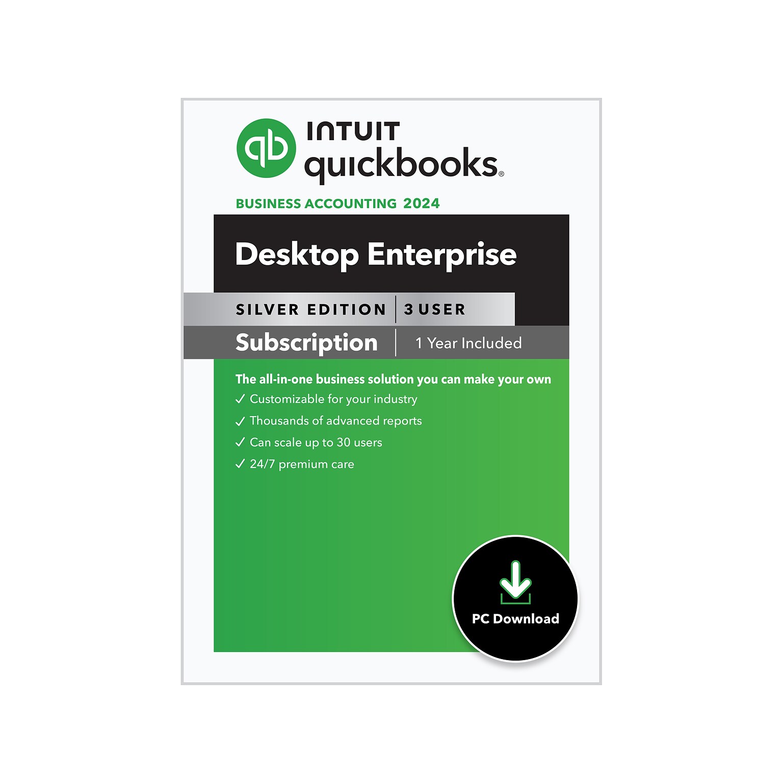 QuickBooks Desktop Enterprise Silver 2024 for 3 Users, 1-Year Subscription, Windows, Download (5102299)