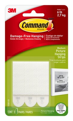 Command Medium Picture Hanging Strips, White, 3 Sets of Strips/Pack (17201-ES)