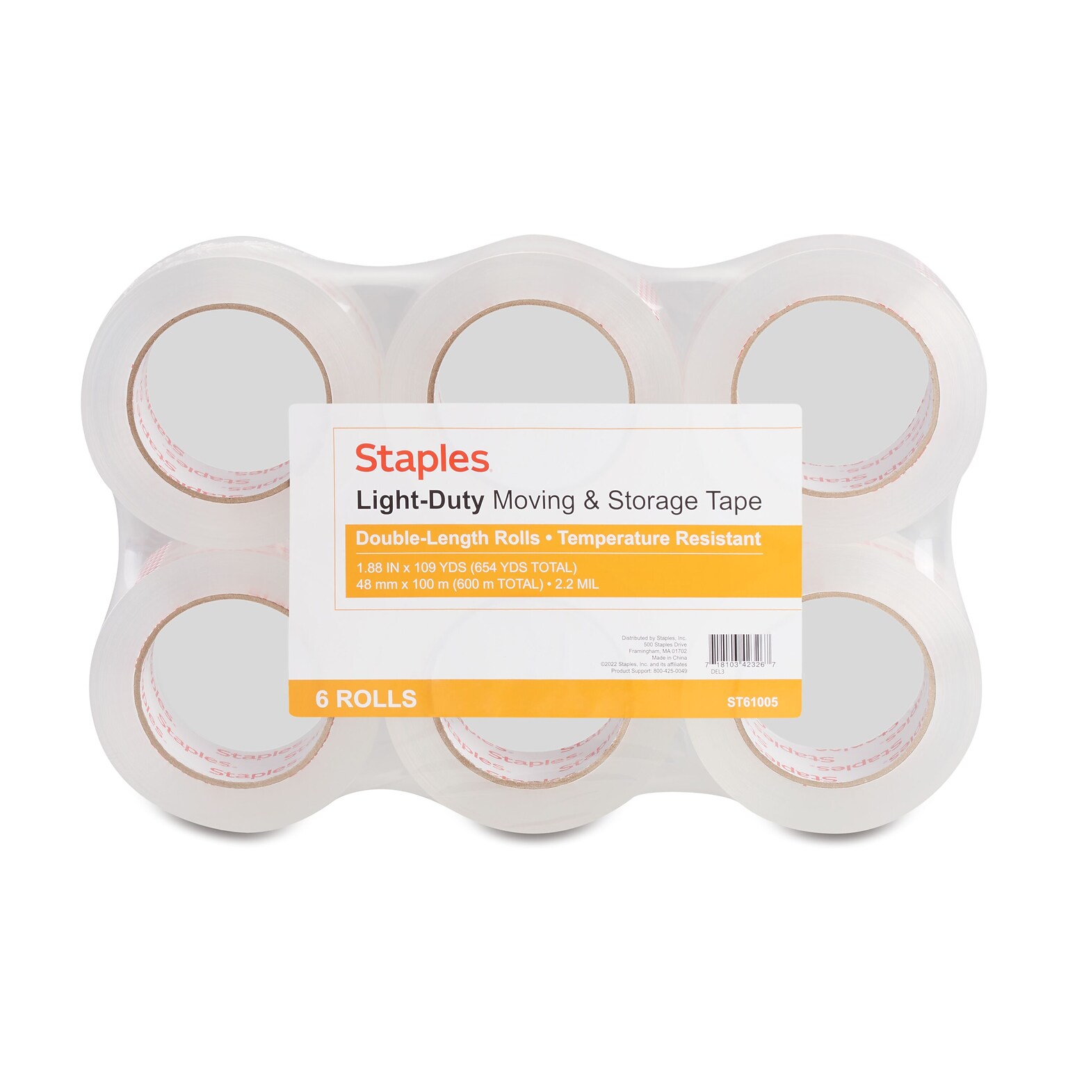 Staples® Lightweight Moving & Storage Packing Tape, 1.88 x 109 yds., Clear, 6/Pack (ST61005/52200)