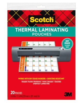 Scotch™ Thermal Dry Erase Laminating Pouches, 8.9 in x 11.4 in, 20/Pack (TP3854-20DE)